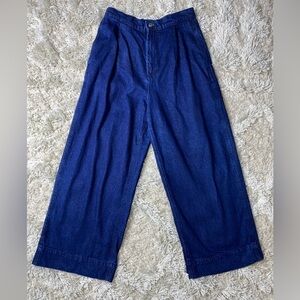 Zara trf Denim Dark Wash High Waist Wide Leg Paper Bag Waist Jeans Size 4 *Flaw